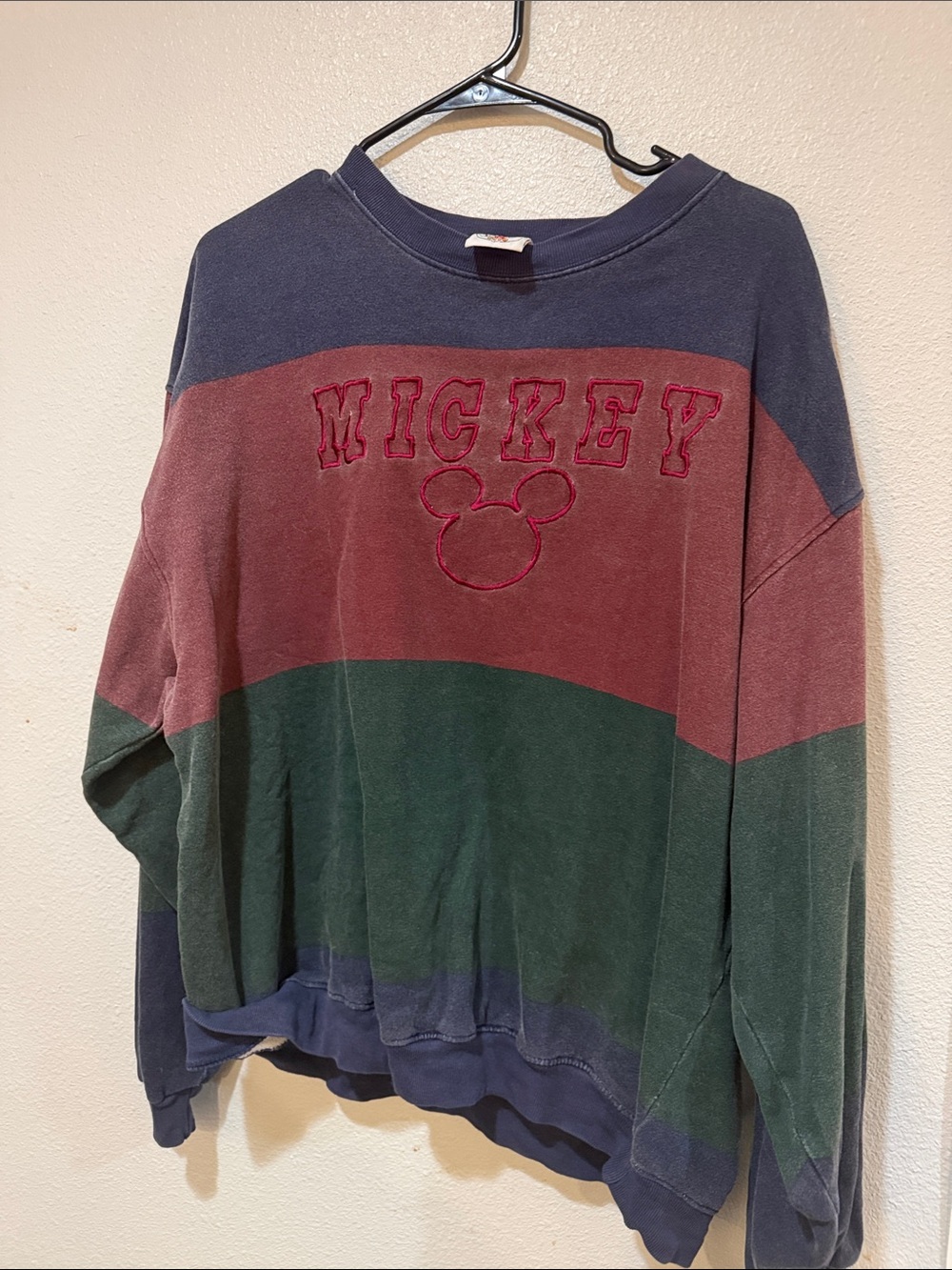 Disney Colorblock Mickey Crewneck Sweatshirt - Blue, Burgundy, Green